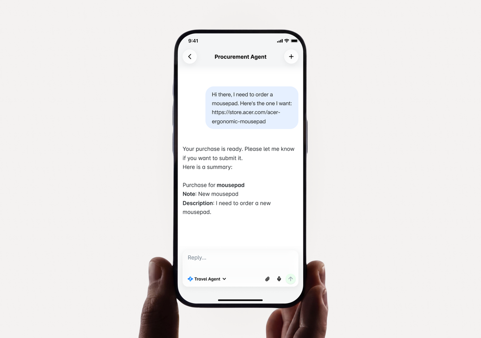 An image showing the conversational intake process of the Procurement AI Agent